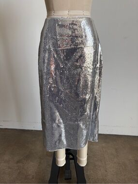 NWT RHODE Sequin Pencil Skirt in Silver Sz 4